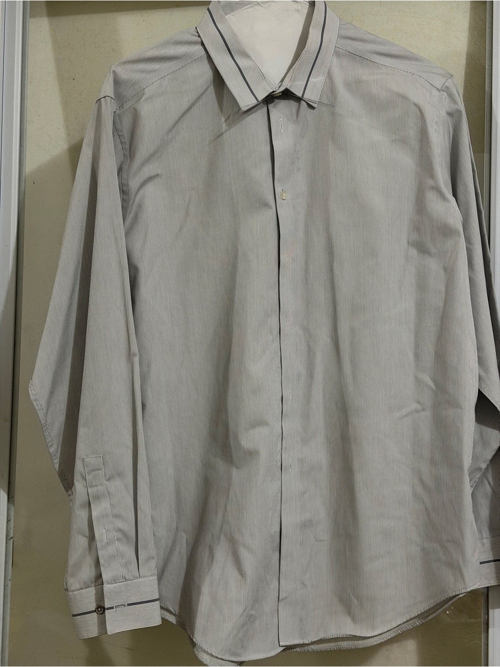 Calvin Klein Men's Long-Sleeve Dress Shirt - Light Gray with Subtle Stripe